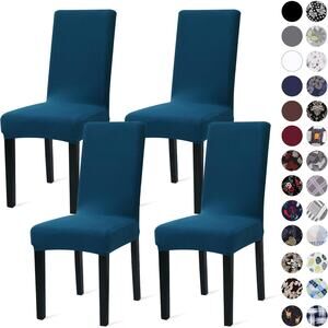 Set of 4 Dining Room Stretch Chairs Cover Set, Chair Spandex Slipcover-Teal Blue
